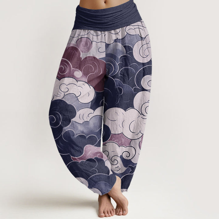 Pantalones Buddha Stones de algodón puro con diseño de nubes auspiciosas para mujer, con cintura elástica