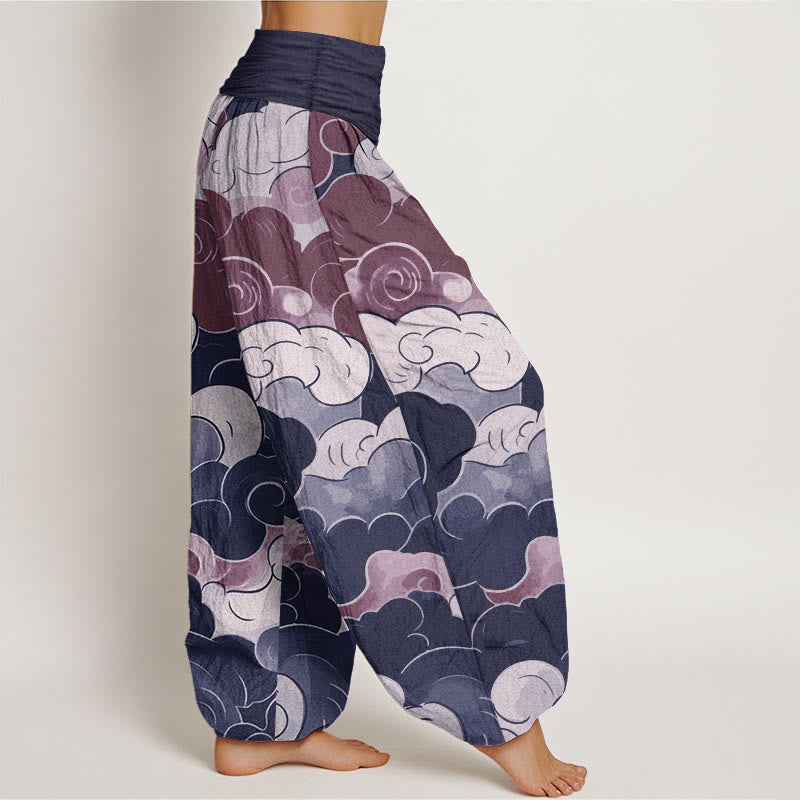 Pantalones Buddha Stones de algodón puro con diseño de nubes auspiciosas para mujer, con cintura elástica