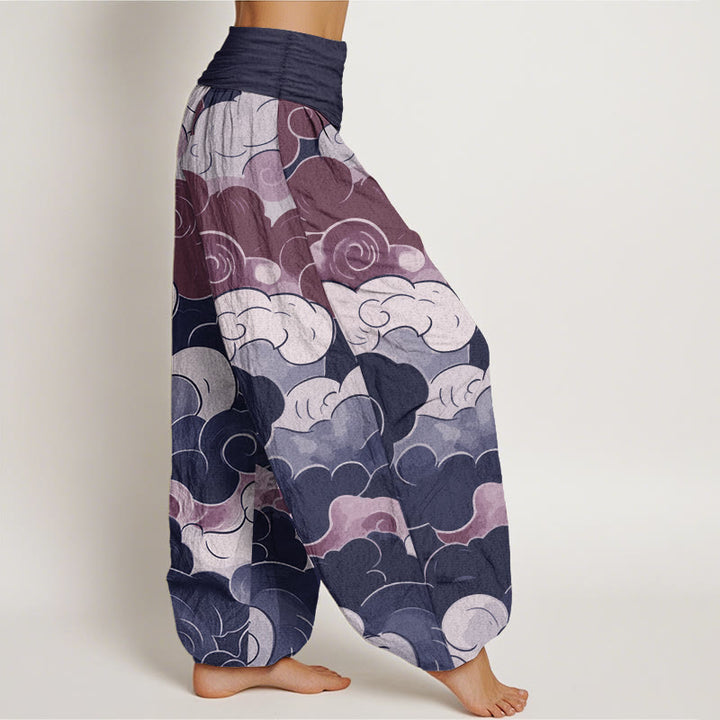 Pantalones Buddha Stones de algodón puro con diseño de nubes auspiciosas para mujer, con cintura elástica