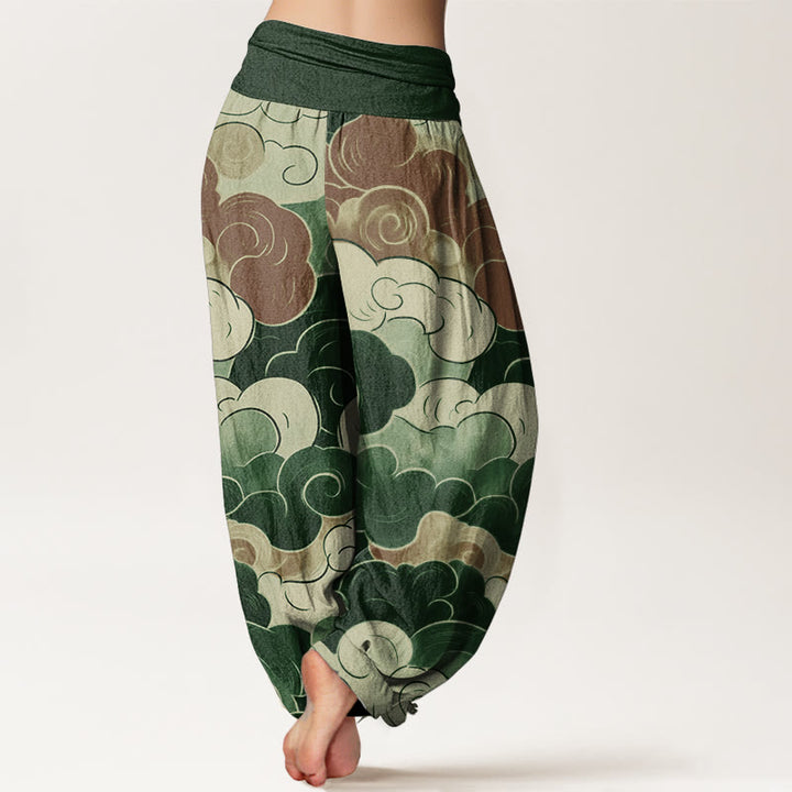 Pantalones Buddha Stones de algodón puro con diseño de nubes auspiciosas para mujer, con cintura elástica