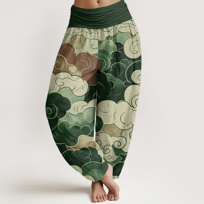 Pantalones Buddha Stones de algodón puro con diseño de nubes auspiciosas para mujer, con cintura elástica