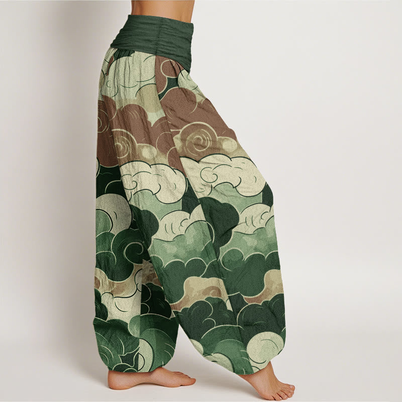 Pantalones Buddha Stones de algodón puro con diseño de nubes auspiciosas para mujer, con cintura elástica