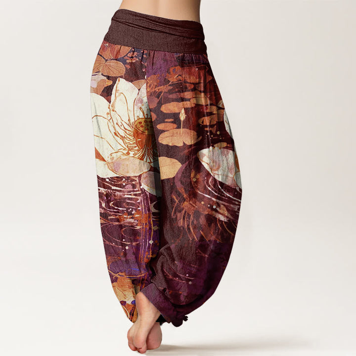 Pantalones harén con cintura elástica para mujer, con estampado de flor de loto y Buddha Stones - image 7