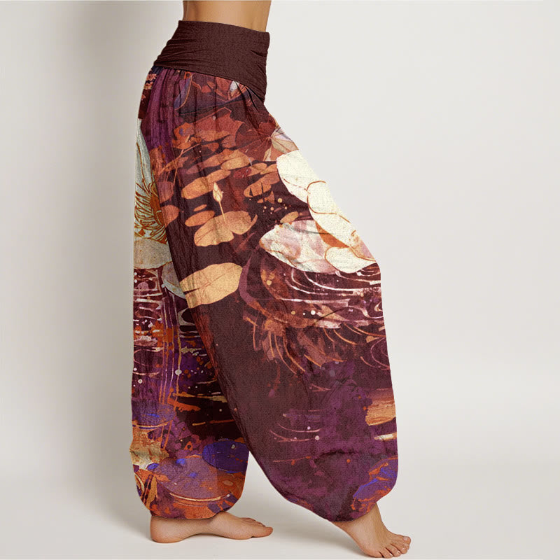 Pantalones harén con cintura elástica para mujer, con estampado de flor de loto y Buddha Stones - image 5