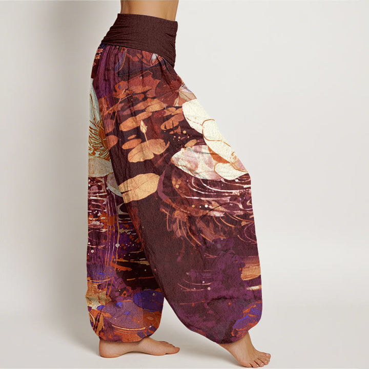 Pantalones harén con cintura elástica para mujer, con estampado de flor de loto y Buddha Stones - image 5