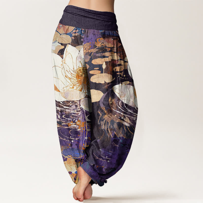 Pantalones harén con cintura elástica para mujer, con estampado de flor de loto y Buddha Stones - image 10