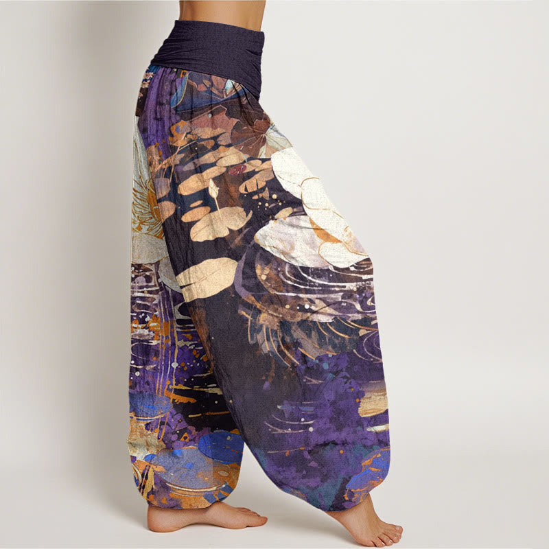 Pantalones harén con cintura elástica para mujer, con estampado de flor de loto y Buddha Stones - image 9