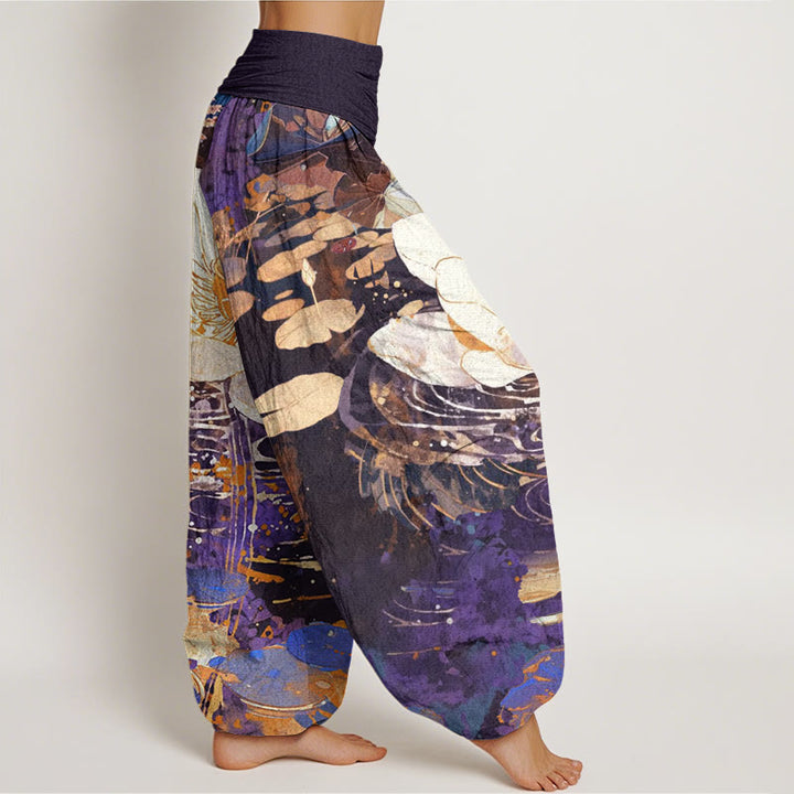 Pantalones harén con cintura elástica para mujer, con estampado de flor de loto y Buddha Stones - image 9