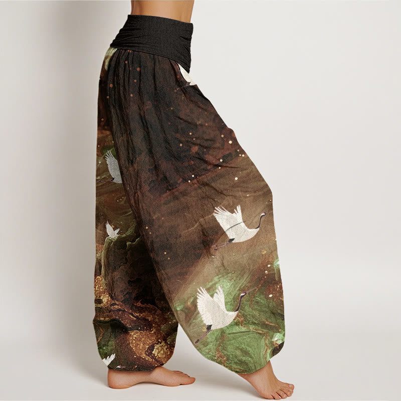 Pantalones harén con cintura elástica para mujer, con estampado de grullas voladoras y Buddha Stones - image 5