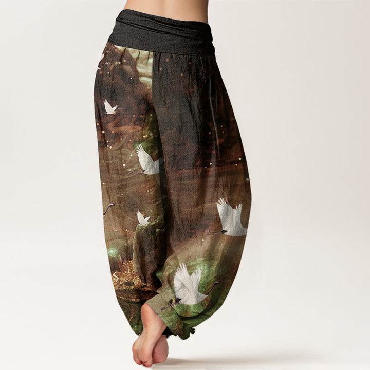 Pantalones harén con cintura elástica para mujer, con estampado de grullas voladoras y Buddha Stones - image 6
