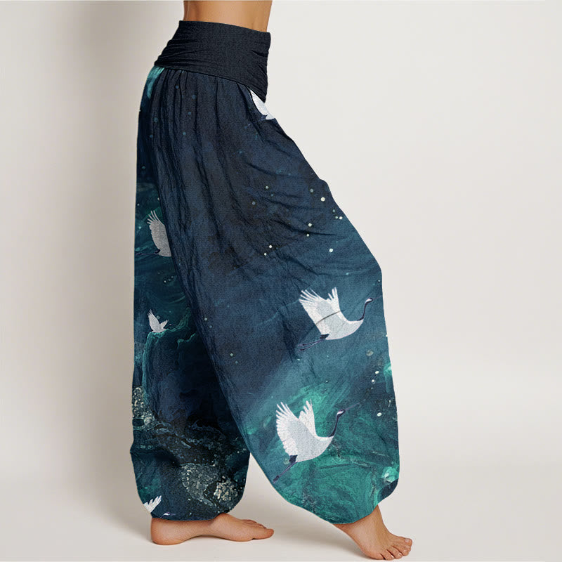 Pantalones harén con cintura elástica para mujer, con estampado de grullas voladoras y Buddha Stones - image 8