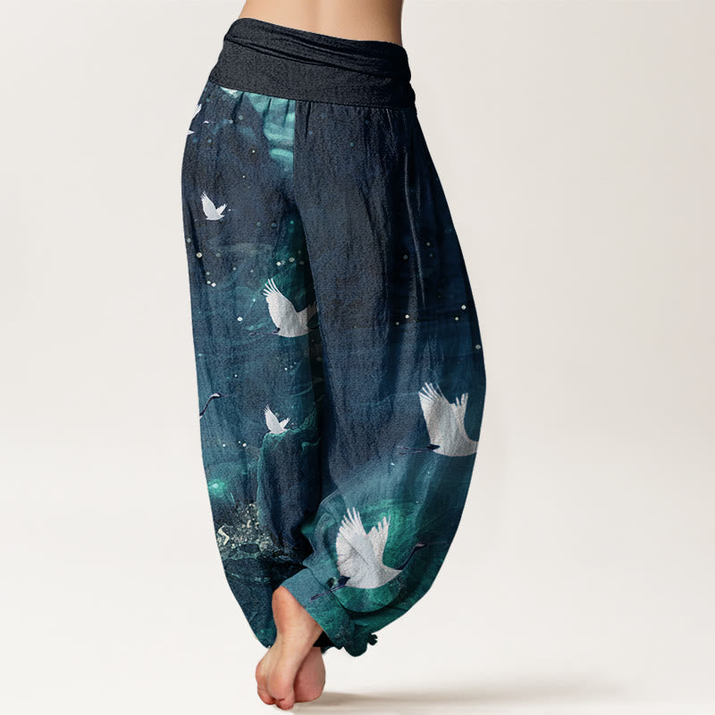 Pantalones harén con cintura elástica para mujer, con estampado de grullas voladoras y Buddha Stones - image 9