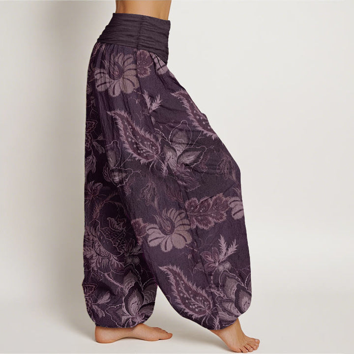 Pantalones harén de algodón puro con estampado floral y hojas de Buddha Stones para mujer, cintura elástica - image 10