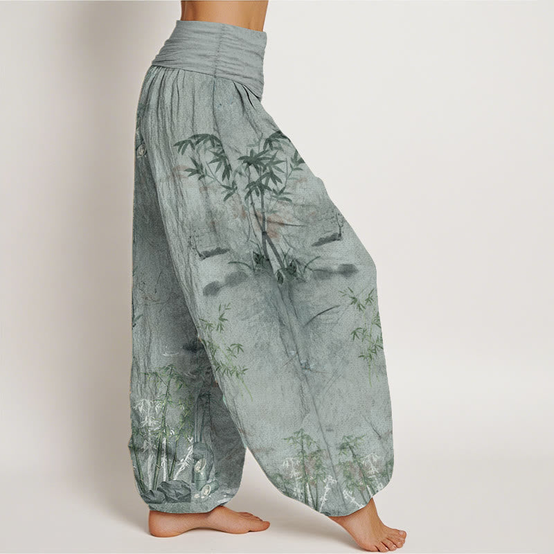Pantalones harén de algodón puro con estampado de Buddha Stones , informales, de bambú y tinta de roca, con cintura elástica para mujer - image 11