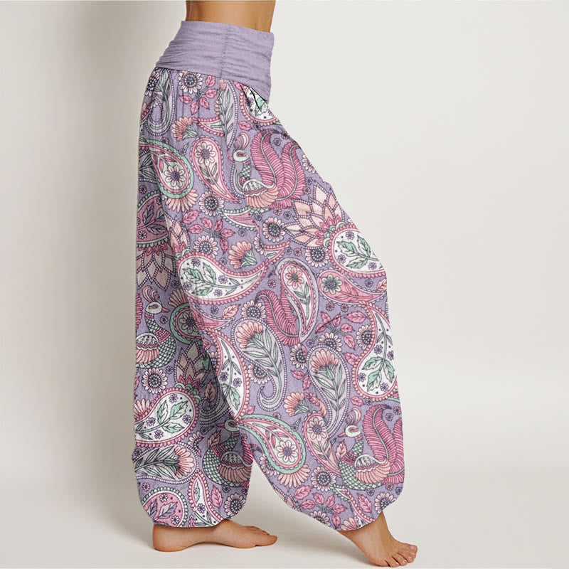 Pantalones Buddha Stones de algodón puro con diseño de flor de anacardo, pavo real y girasol para mujer, con cintura elástica