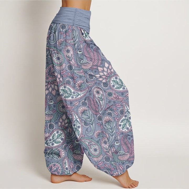 Pantalones Buddha Stones de algodón puro con diseño de flor de anacardo, pavo real y girasol para mujer, con cintura elástica