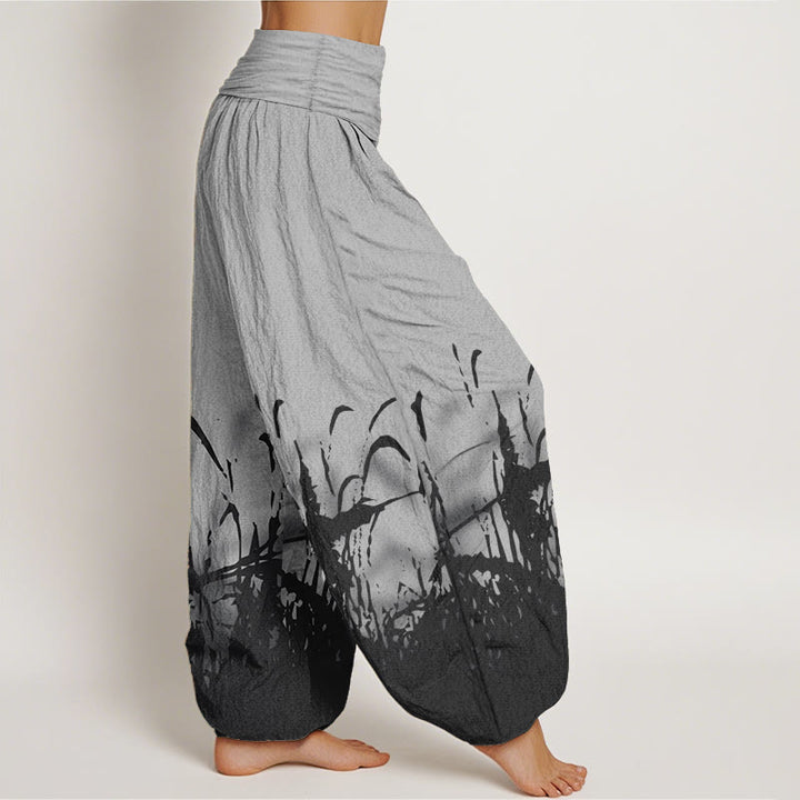 Pantalones harén de algodón puro con estampado de hierba silvestre y Buddha Stones para mujer, cintura elástica - image 2