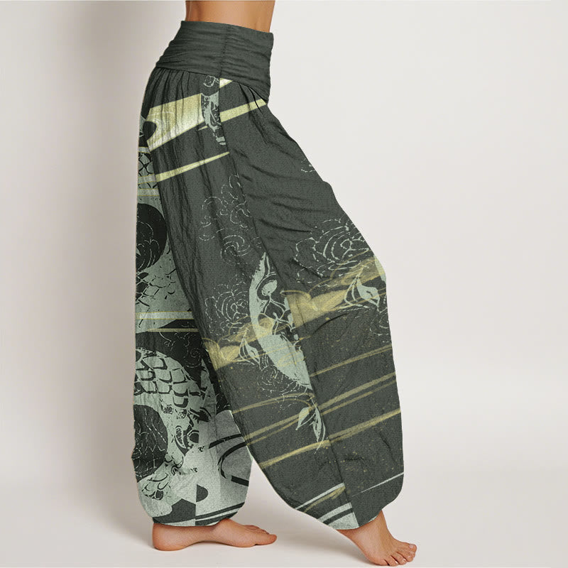 Pantalones Buddha Stones de algodón puro con diseño de nubes auspiciosas y estampado de serpiente para mujer, con cintura elástica