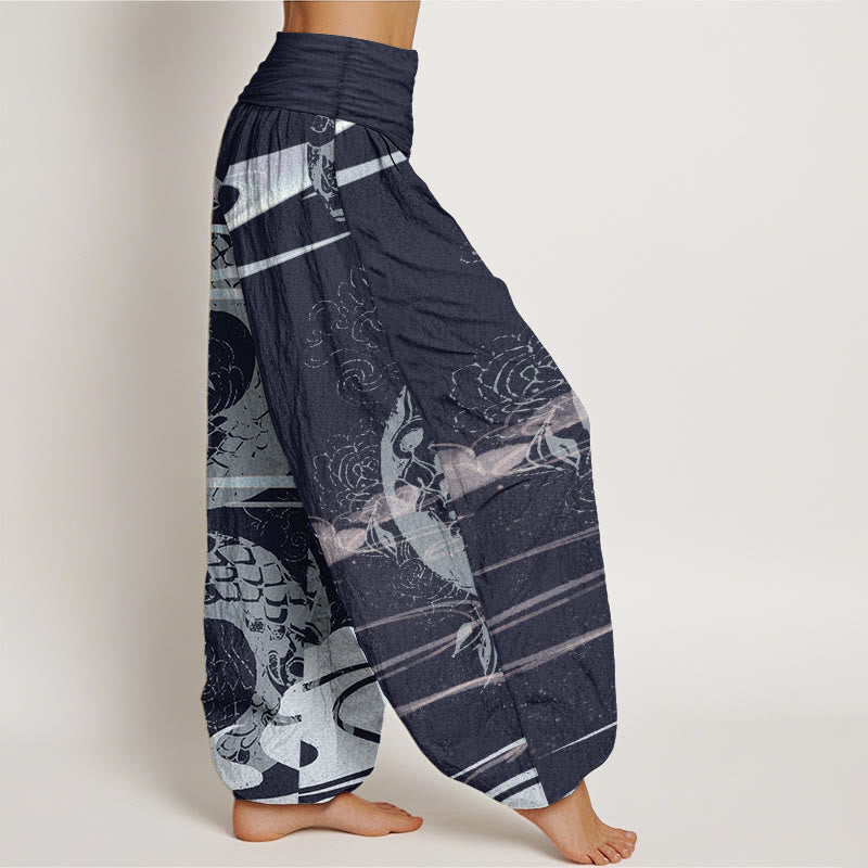 Pantalones Buddha Stones de algodón puro con diseño de nubes auspiciosas y estampado de serpiente para mujer, con cintura elástica