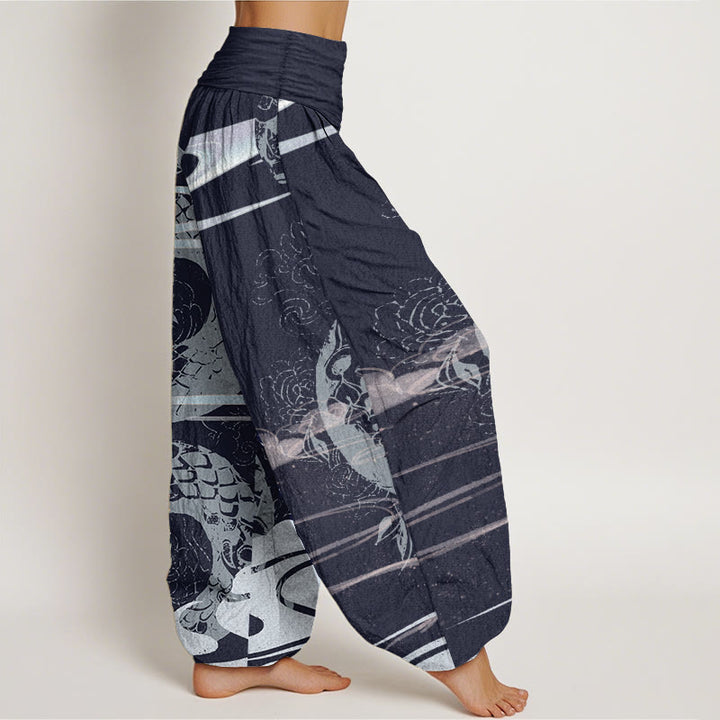 Pantalones Buddha Stones de algodón puro con diseño de nubes auspiciosas y estampado de serpiente para mujer, con cintura elástica