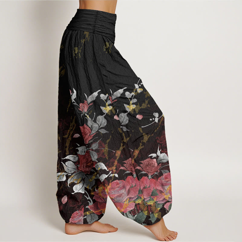 Pantalones Buddha Stones de algodón puro con estampado de rosas florecientes para mujer, cintura elástica - image 2