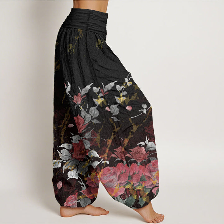 Pantalones Buddha Stones de algodón puro con estampado de rosas florecientes para mujer, cintura elástica - image 2
