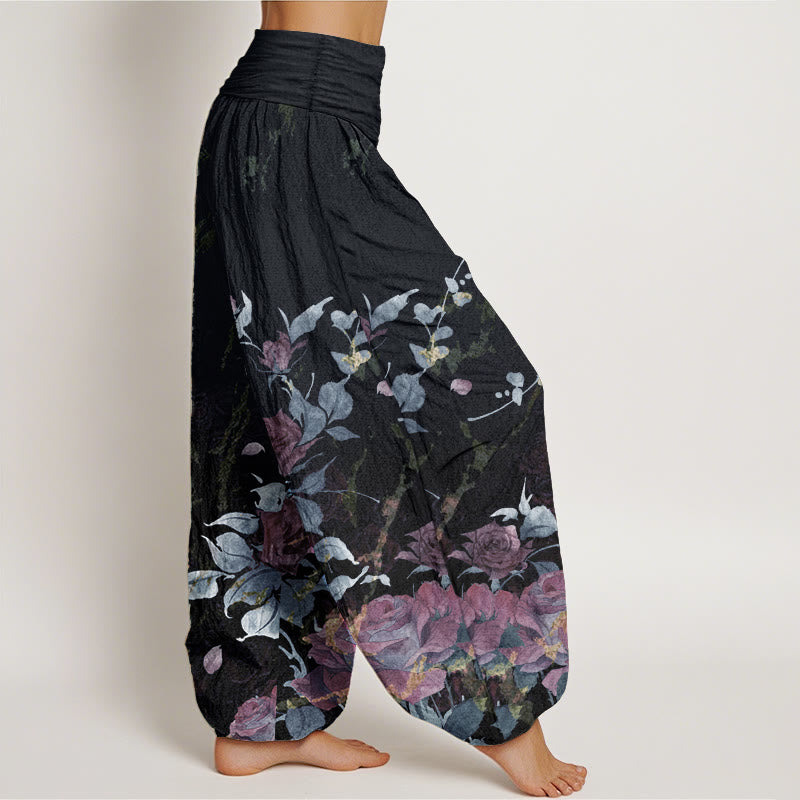 Pantalones Buddha Stones de algodón puro con estampado de rosas florecientes para mujer, cintura elástica - image 7