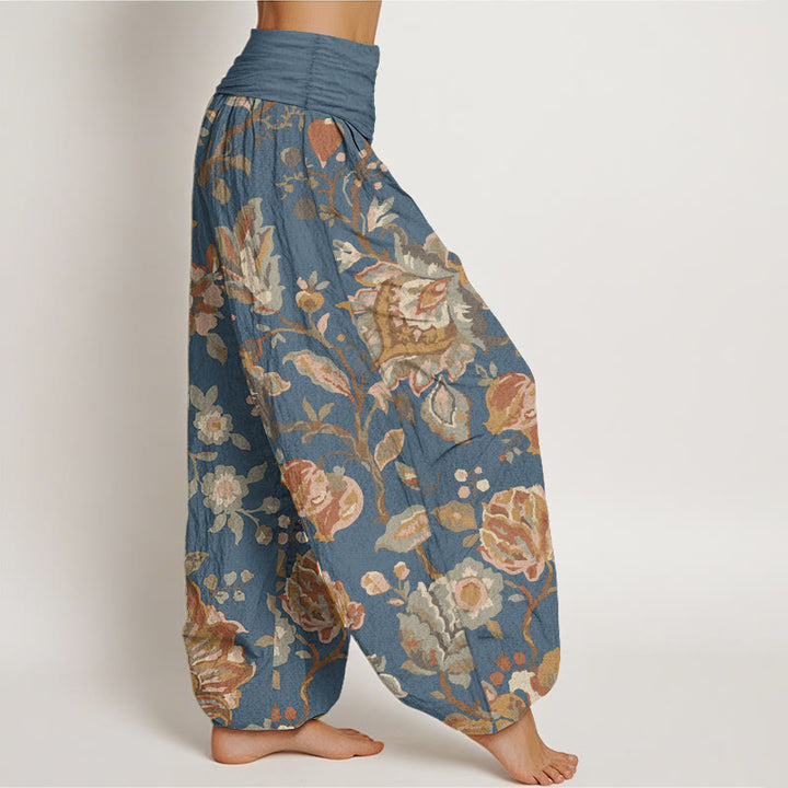 Pantalones Buddha Stones de algodón puro con diseño de flores y capullos para mujer, estilo casual, con cintura elástica