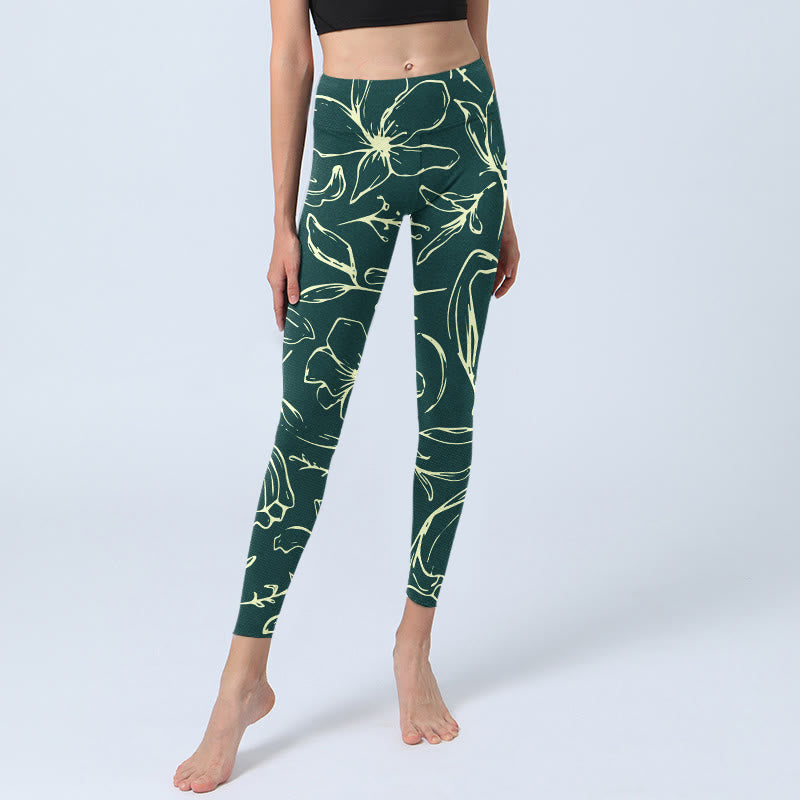 Leggings de yoga para mujer con estampado de pétalos florales grandes y Buddha Stones - image 5
