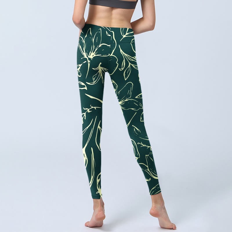 Leggings de yoga para mujer con estampado de pétalos florales grandes y Buddha Stones - image 6