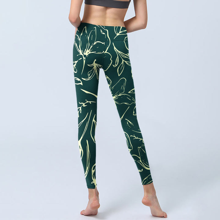 Leggings de yoga para mujer con estampado de pétalos florales grandes y Buddha Stones - image 6
