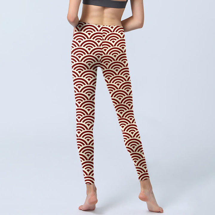 Leggings de yoga para mujer con estampado de abanicos en rojo y beige con Buddha Stones - image 6