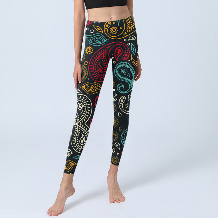 Leggings de yoga para mujer con estampado de cachemira colorido y Buddha Stones - image 6
