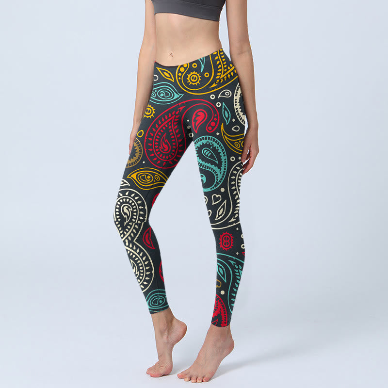 Leggings de yoga para mujer con estampado de cachemira colorido y Buddha Stones - Negro - US18，UK/AU22，EU50 (4XL) - image 0