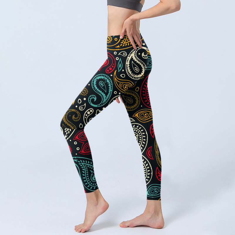 Leggings de yoga para mujer con estampado de cachemira colorido y Buddha Stones - image 3