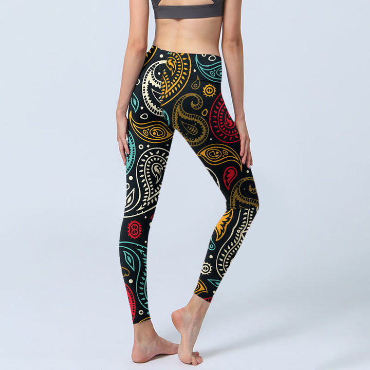 Leggings de yoga para mujer con estampado de cachemira colorido y Buddha Stones - image 4