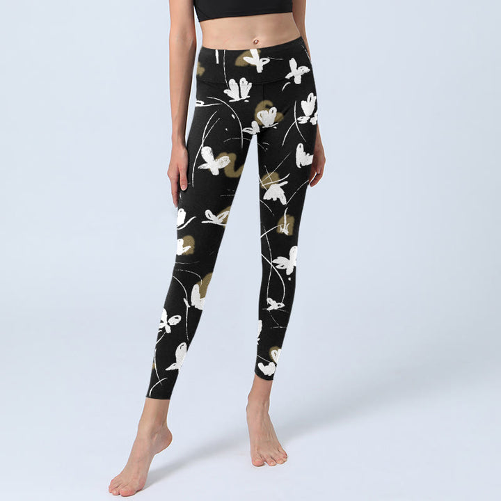 Leggings de yoga para mujer con estampado de mariposas blancas y Buddha Stones - image 5