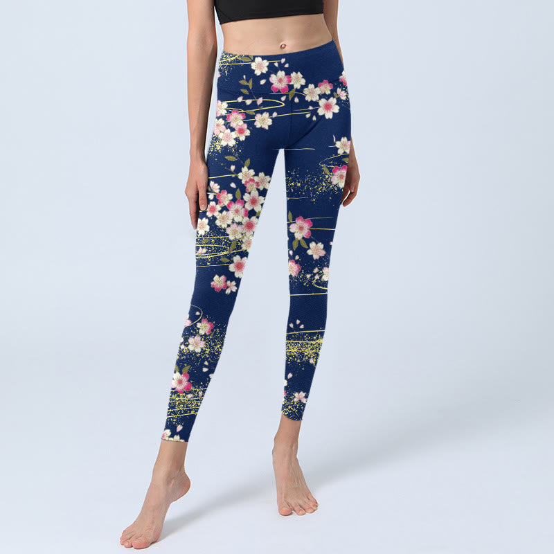 Leggings de yoga para mujer con estampado de Buddha Stones rosas, magentas y hojas verdes - image 5