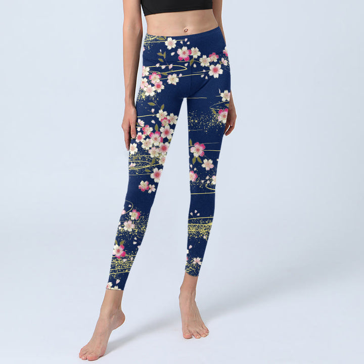 Leggings de yoga para mujer con estampado de Buddha Stones rosas, magentas y hojas verdes - image 5