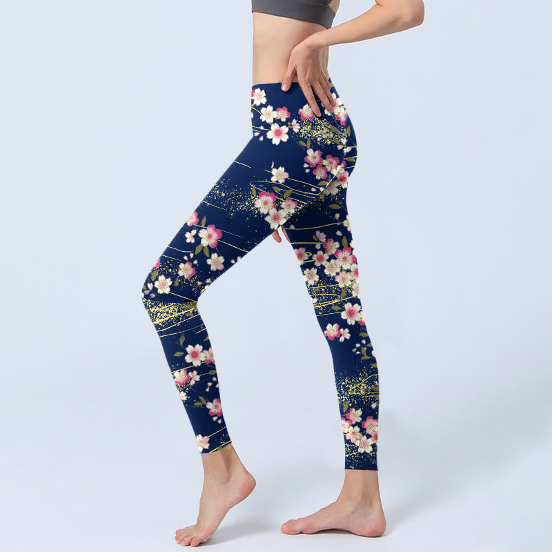 Leggings de yoga para mujer con estampado de Buddha Stones rosas, magentas y hojas verdes - image 2