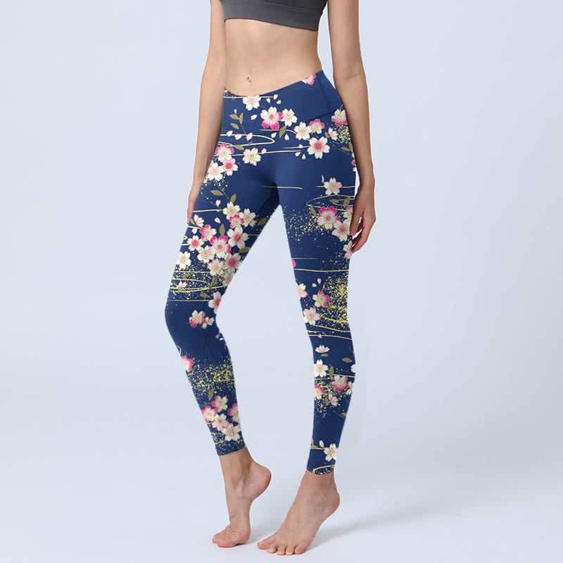 Leggings de yoga para mujer con estampado de Buddha Stones rosas, magentas y hojas verdes - Azul acero - US18，UK/AU22，EU50 (4XL) - image 1