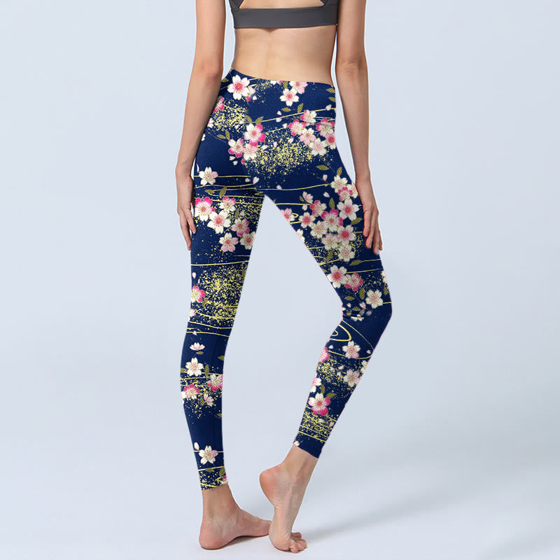Leggings de yoga para mujer con estampado de Buddha Stones rosas, magentas y hojas verdes - image 4
