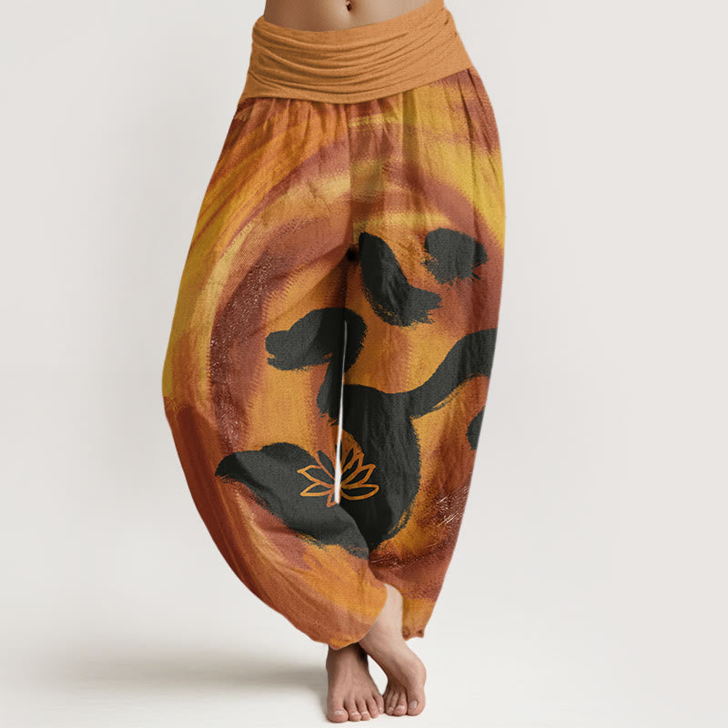 Pantalones harén con cintura elástica para mujer con estampado de flor de loto y símbolo OM de Buddha Stones - Perú - US22，UK/AU26，EU54 (6XL) - image 4