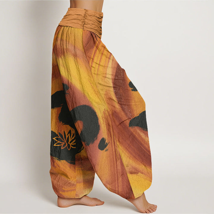 Pantalones bombachos de cintura elástica para mujer, de algodón, con estampado de flores de loto y símbolo OM con Buddha Stones . - image 6