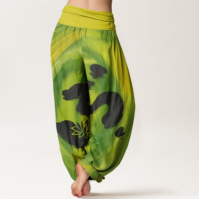 Pantalones harén con cintura elástica para mujer con estampado de flor de loto y símbolo OM de Buddha Stones - image 9