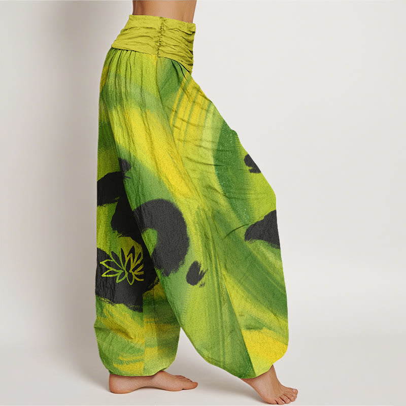 Pantalones harén con cintura elástica para mujer con estampado de flor de loto y símbolo OM de Buddha Stones - image 9