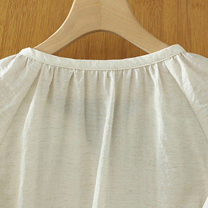 Camisa blanca lisa con botones y manga tres cuartos para mujer Buddha Stones