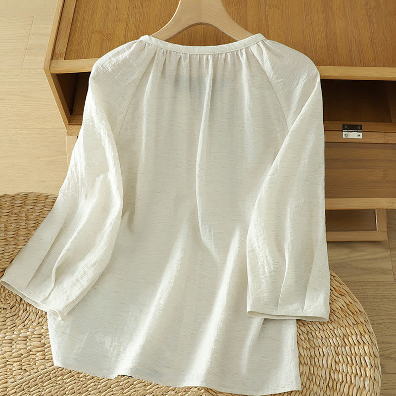 Camisa blanca lisa con botones y manga tres cuartos para mujer Buddha Stones - image 1