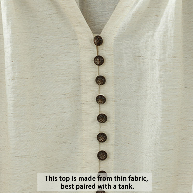 Camisa blanca lisa con botones y manga tres cuartos para mujer Buddha Stones - image 4