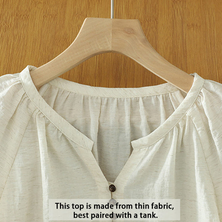 Camisa blanca lisa con botones y manga tres cuartos para mujer Buddha Stones